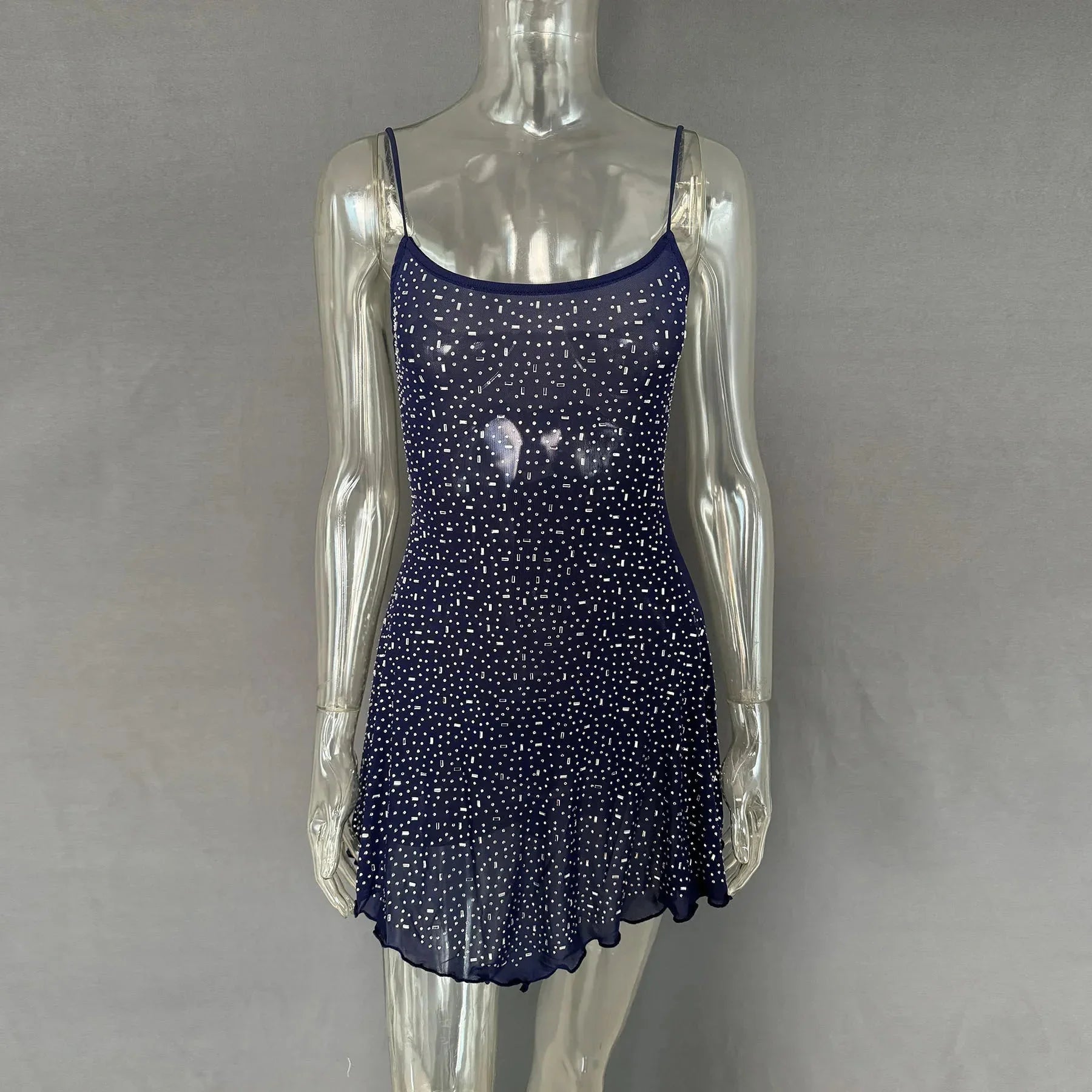 Rhinestone Decor Mini Cami Dress - VILLA FASHION